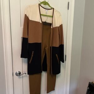 Colorblock Cardigan and Pants Set